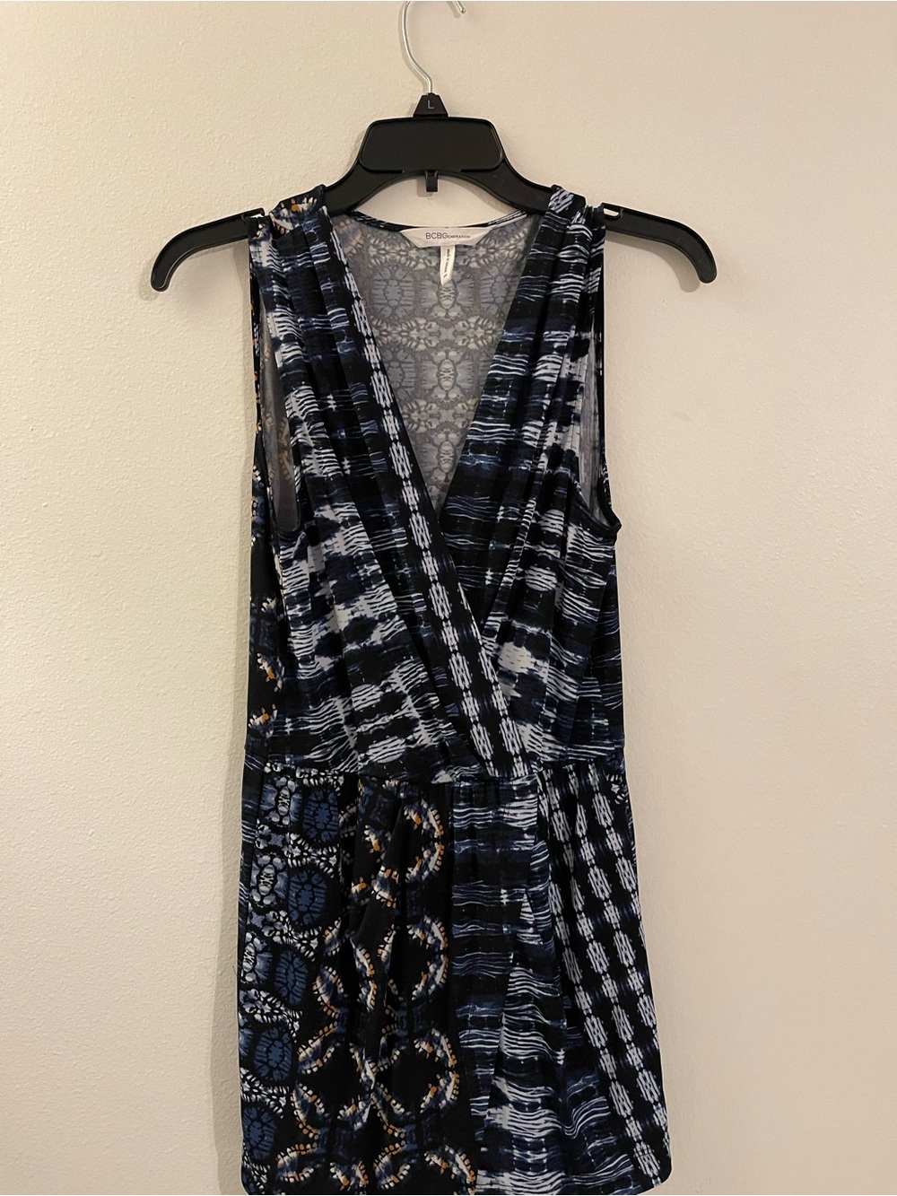 BCBGeneration Navy and White Mixed-Print Mini Dress